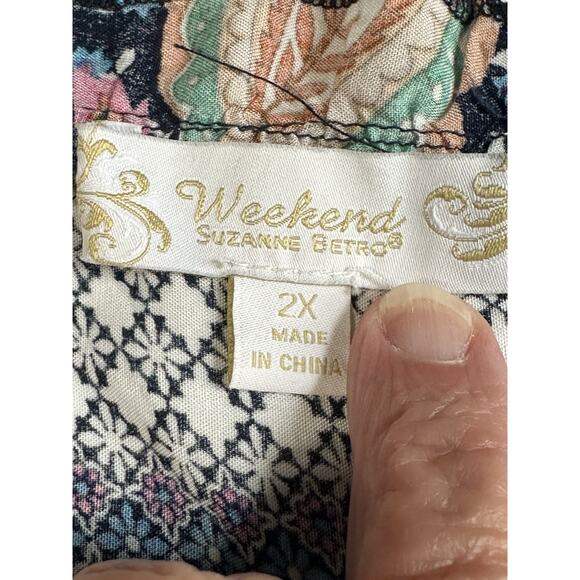 Weekend Suzanne Betro Blue Floral Peasant Boho Top Size 2X Boho Hippie - Picture 10 of 13